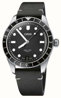 ORIS 潜水员 65 12 小时 400 自动上链机芯（40 毫米）黑色表盘/黑色皮革表带 01 400 7772 4054-07 5 20 82