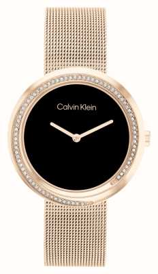Calvin Klein 女装 |黑色表盘|玫瑰金色调不锈钢网眼手链 25200151