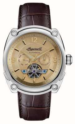 Ingersoll 密歇根自动腕表（45毫米）金色表盘/棕色皮革表带 I01108
