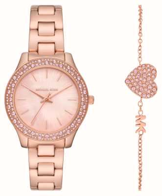 Michael Kors 莉莉安 |玫瑰金色手表和水晶心形手链套装 MK1068SET