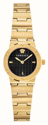 Versace 希腊标志迷你 |黑色表盘|金色 pvd 精钢手链 VEZ100521