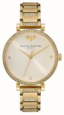 Olivia Burton 女士贝尔格雷夫 |裸色表盘 |水晶套装 |金色不锈钢手链 24000002