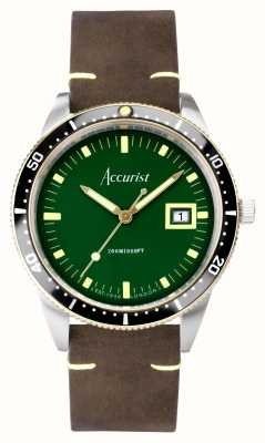 Accurist 潜水男士 |绿色表盘 |棕色皮表带 72000