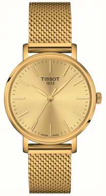 Tissot 每次女士|金表盘 |金钢网状手链 T1432103302100