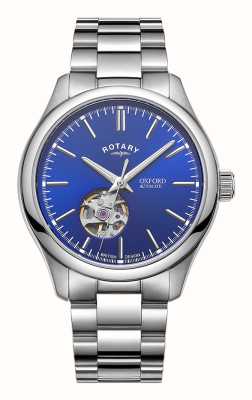 Rotary 现代牛津镂空自动腕表（40毫米）蓝色太阳纹表盘/不锈钢表链 GB05095/05
