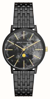 Armani Exchange 女士 |黑色月相表盘|黑色不锈钢手链 AX5587
