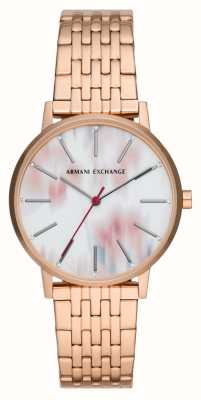 Armani Exchange 女士 |粉色和白色表盘|玫瑰金不锈钢手链 AX5589
