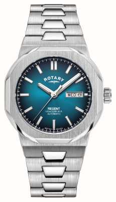 Rotary Sport Regent 自动上链腕表（40 毫米）青色太阳纹烟熏表盘 / 不锈钢表链 GB05490/73