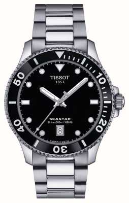 Tissot 海星 1000 | 40 毫米 |黑色表盘 |不锈钢手链 T1204101105100