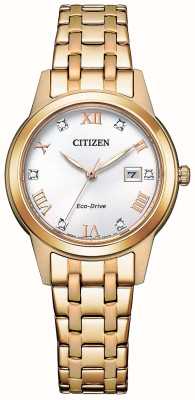 Citizen 女士剪影水晶|生态驱动 |白色表盘|金色不锈钢手链 FE1243-83A