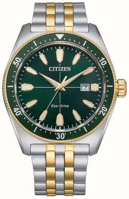 Citizen 男士运动生态驱动绿色表盘双色不锈钢表链 AW1594-89X