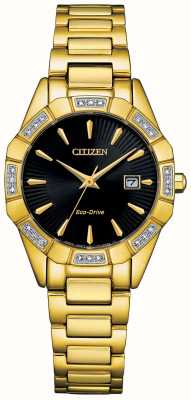 Citizen 女士钻石生态驱动黑色表盘金色不锈钢手链 EW2652-55E
