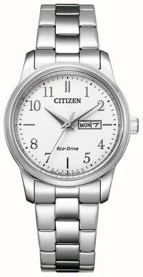 Citizen 女士生态驱动白色表盘不锈钢表链 EW3261-57A
