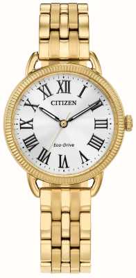 Citizen 女士经典生态驱动白色表盘金色不锈钢手链 EM1052-51A