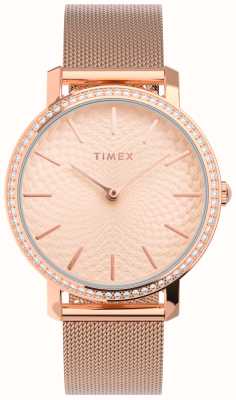 Timex 女士超越粉色表盘/玫瑰金色钢网手链 TW2V52500
