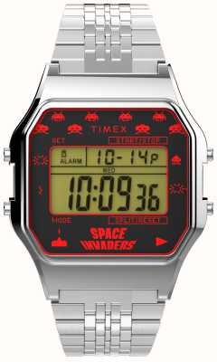 Timex 80 space invaders 数字表盘/银色金属表链 TW2V30000