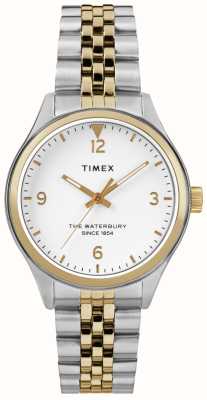 Timex 女式沃特伯里白色表盘/双色不锈钢表链 TW2R69500