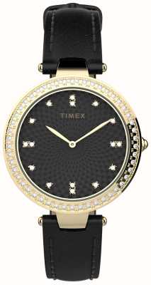 Timex 女士传统黑色表盘/黑色皮革表带 TW2V45100