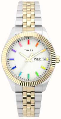 Timex 女式 legacy 彩虹白色表盘双色调不锈钢表链 TW2V61600