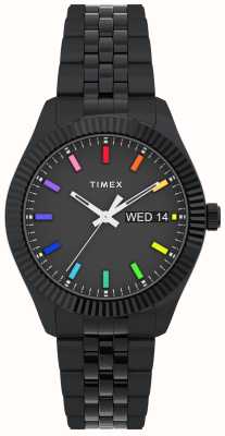 Timex 女士 legacy 彩虹黑色表盘黑色不锈钢表链 TW2V61700