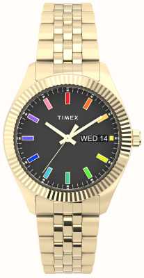 Timex 女式 legacy 彩虹黑色表盘金色不锈钢手链 TW2V61800