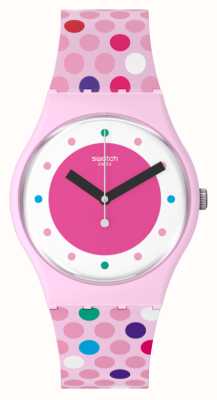 Swatch 吹泡泡粉色表盘/粉色圆点硅胶表带 SO28P109