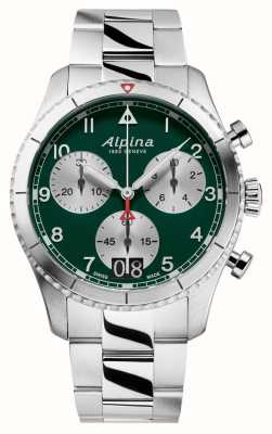 Alpina Startimer Pilot 石英计时大日期腕表 (41 毫米) 绿色表盘 / 精钢 AL-372GRS4S26B