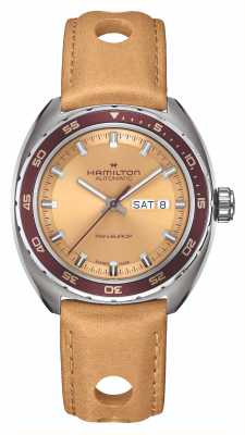 Hamilton 美国经典泛欧日历自动腕表（42 毫米）米色表盘/米色和酒红色表带 H35435820