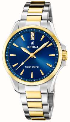 Festina 女式太阳能（34毫米）蓝色表盘/两色不锈钢表链 F20655/4