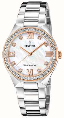 Festina 女式太阳能（35毫米）珍珠贝母表盘/精钢表链 F20658/1