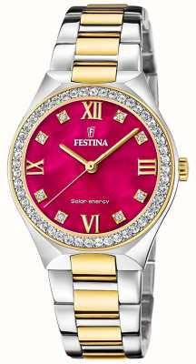 Festina 女式太阳能（35毫米）红色珍珠母贝表盘/两色精钢表链 F20659/3