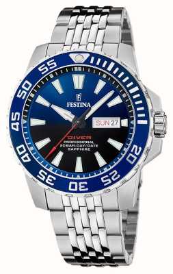 Festina 男士潜水员（45 毫米）蓝色表盘/不锈钢表链 F20661/1