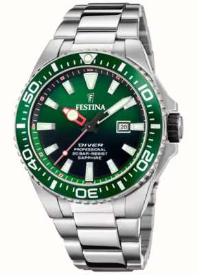 estina 男士潜水员（45.7毫米）绿色表盘/不锈钢表链 F20663/2