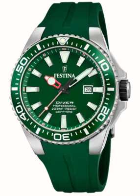 estina 男士潜水员（45.7毫米）绿色表盘/绿色橡胶表带 F20664/2