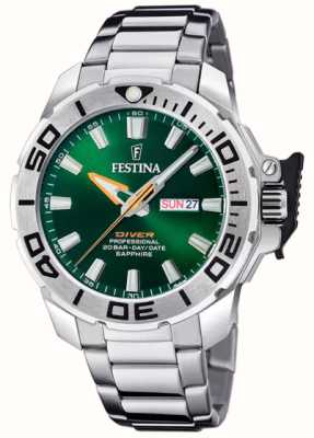 Festina 男士潜水员（46.3毫米）绿色表盘/不锈钢表链 F20665/2
