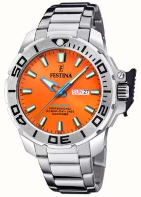 estina 男士潜水员（46.3毫米）橙色表盘/不锈钢表链 F20665/5