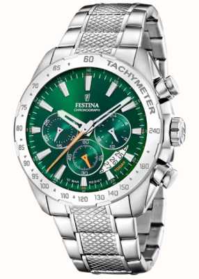 estina 男士计时码表（44.5毫米）绿色表盘/不锈钢表链 F20668/3