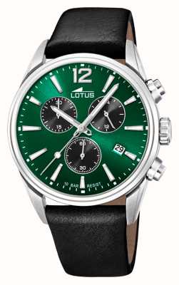 Lotus 男士计时腕表（42 毫米）绿色表盘/黑色皮革表带 L18691/4