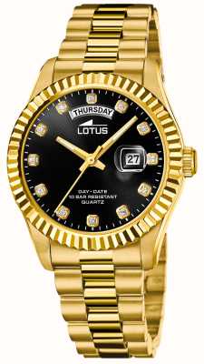 Lotus 男士自由款（41.5毫米）黑色表盘/金色不锈钢表链 L18857/7