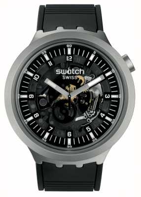 Swatch Big大胆讽刺深色讽刺不锈钢（47毫米）黑色镂空表盘/黑色橡胶 SB07S105