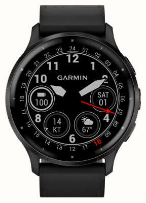 Garmin Venu 3（45毫米）石岩色不锈钢表圈/黑色皮革表带 010-02784-52