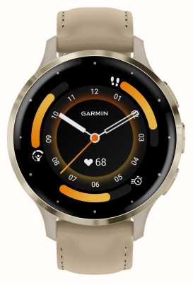 Garmin Venu 3s（41毫米）软金不锈钢表圈/法式灰色皮表带 010-02785-55