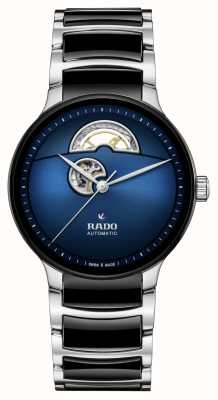 RADO Centrix 自动镂空腕表（39.5 毫米）蓝色表盘/黑色高科技陶瓷和不锈钢 R30012202
