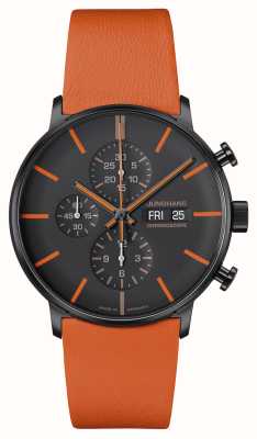 Junghans 形成计时码表（43毫米）黑色和橙色表盘/橙色皮革表带 27/4370.01