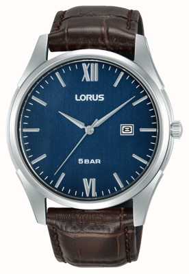 Lorus 经典日期（42毫米）深蓝色发纹表盘/棕色皮革 RH993PX9
