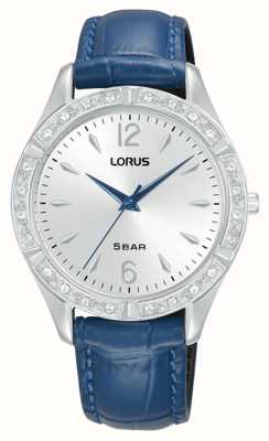 Lorus 水晶石英（34毫米）白色太阳纹表盘/蓝色皮革 RG269WX9