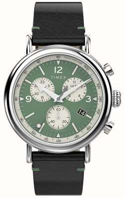 Timex 男士沃特伯里计时腕表（41 毫米）绿色表盘/棕色皮表带 TW2V71000