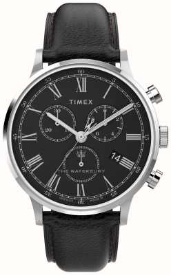 Timex 男士沃特伯里经典款（40毫米）黑色表盘/黑色皮表带 TW2U88300