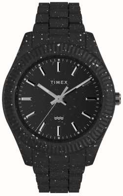 Timex 男士 Legacy Ocean（42 毫米）黑色表盘/#tide 海洋材质黑色表带 TW2V77000
