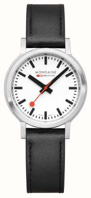 Mondaine Stop2go（34mm）经典白色表盘/黑色素食葡萄皮革 MST.3401B.LBV.SET